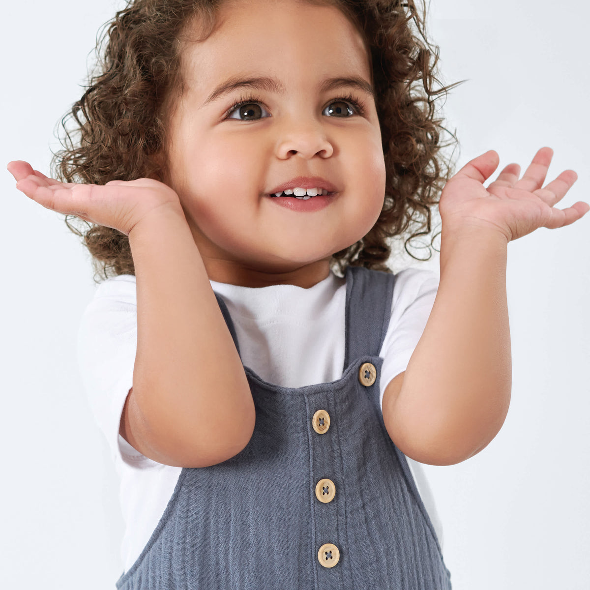 Infant & Toddler Slate Blue Gauze Shortall, view 4