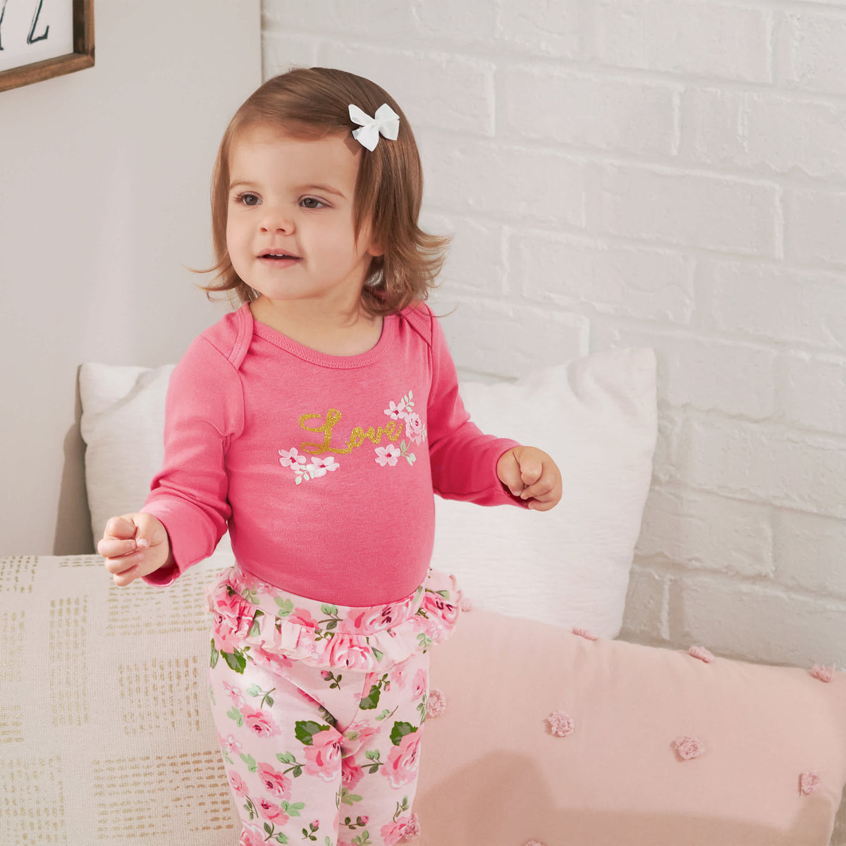 3-Piece Baby Girls Roses Onesies Bodysuit, Pant, & Cap Set, view 3