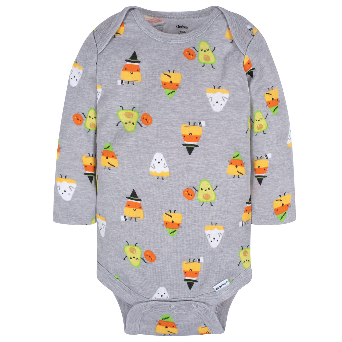 3-Pack Baby Neutral Trick Or Treat Long Sleeve Onesies Bodysuits, view 3