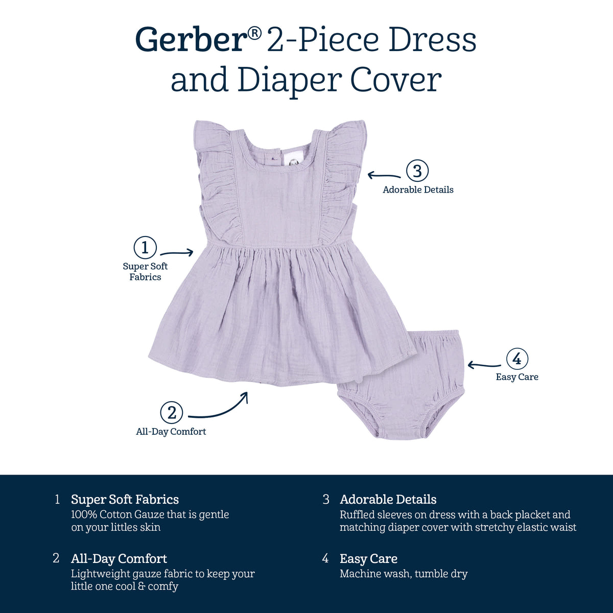 2-Piece Baby & Toddler Girls Purple Gauze Dress & Diaper Cover Set, view 9