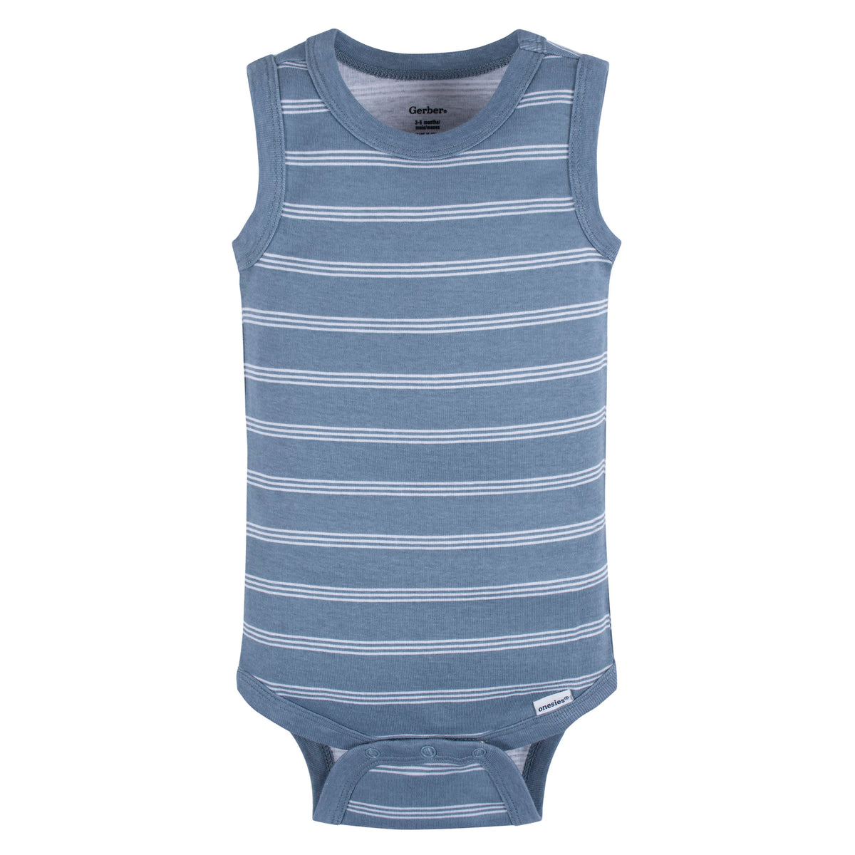 5-Pack Baby Boys Blue Stripe Sleeveless Onesies Bodysuits, view 6