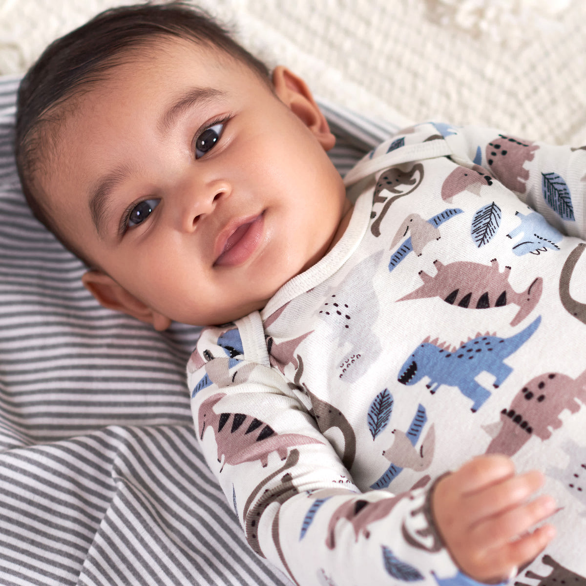 3-Pack Baby Boys Dino Long Sleeve Onesies Bodysuits, view 2