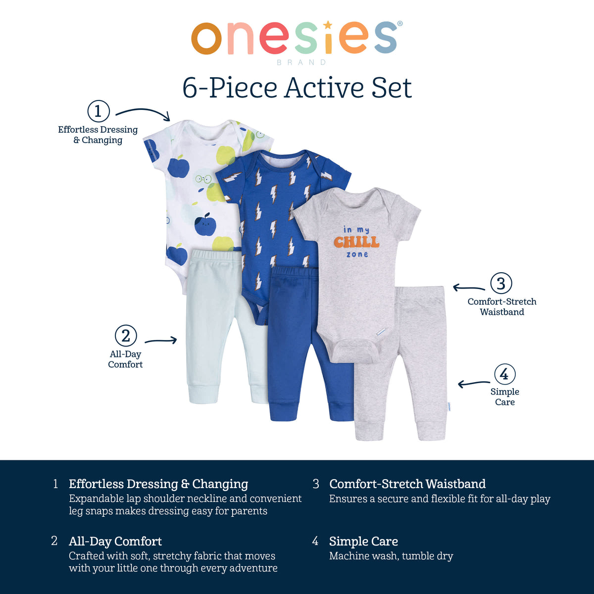 6-Piece Baby Boys Chill Zone Onesies and Active Pant Set, view 8