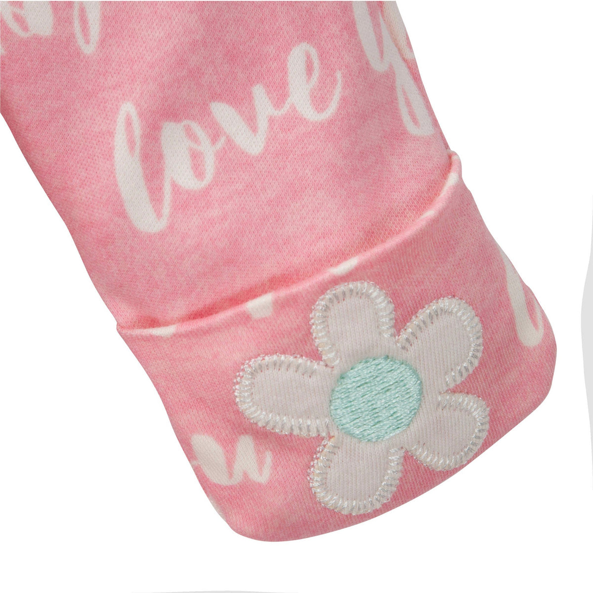 3-Piece Organic Baby Girls Love You Gown, Cap, & Booties Set, view 2