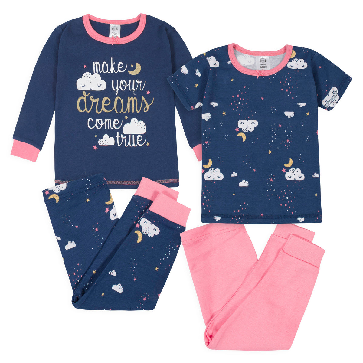 4-Piece Girls Dreams Snug Fit Cotton Pajamas
