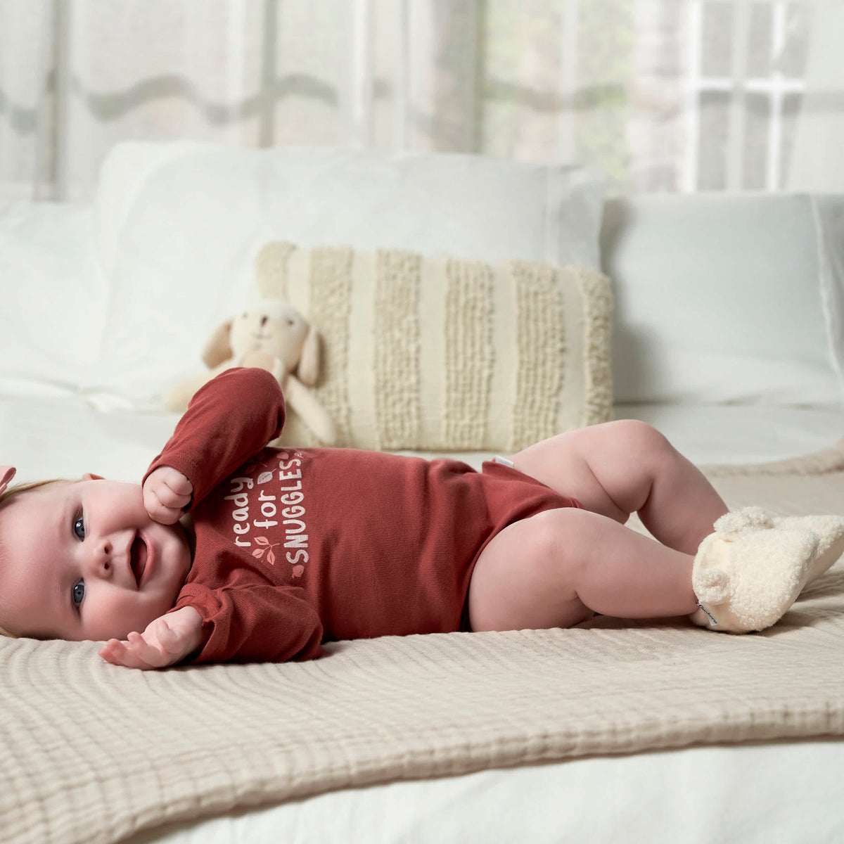 Baby Neutral Ivory Sherpa Booties, view 3