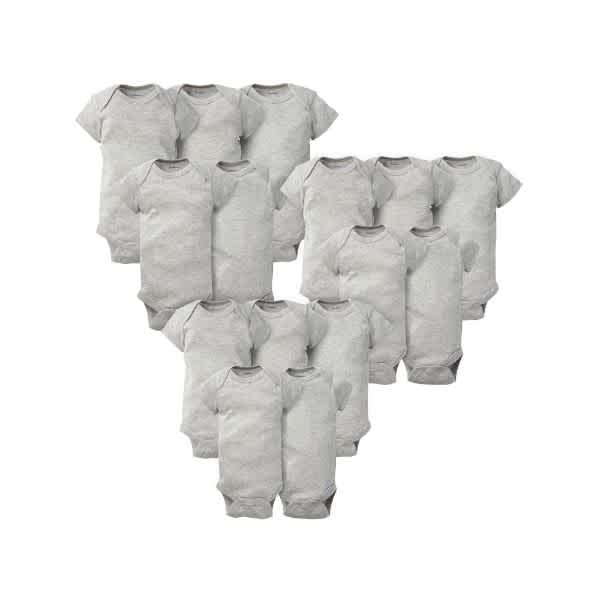 15-Pack Solid Gray Grow-With-Me Onesies Bodysuits
