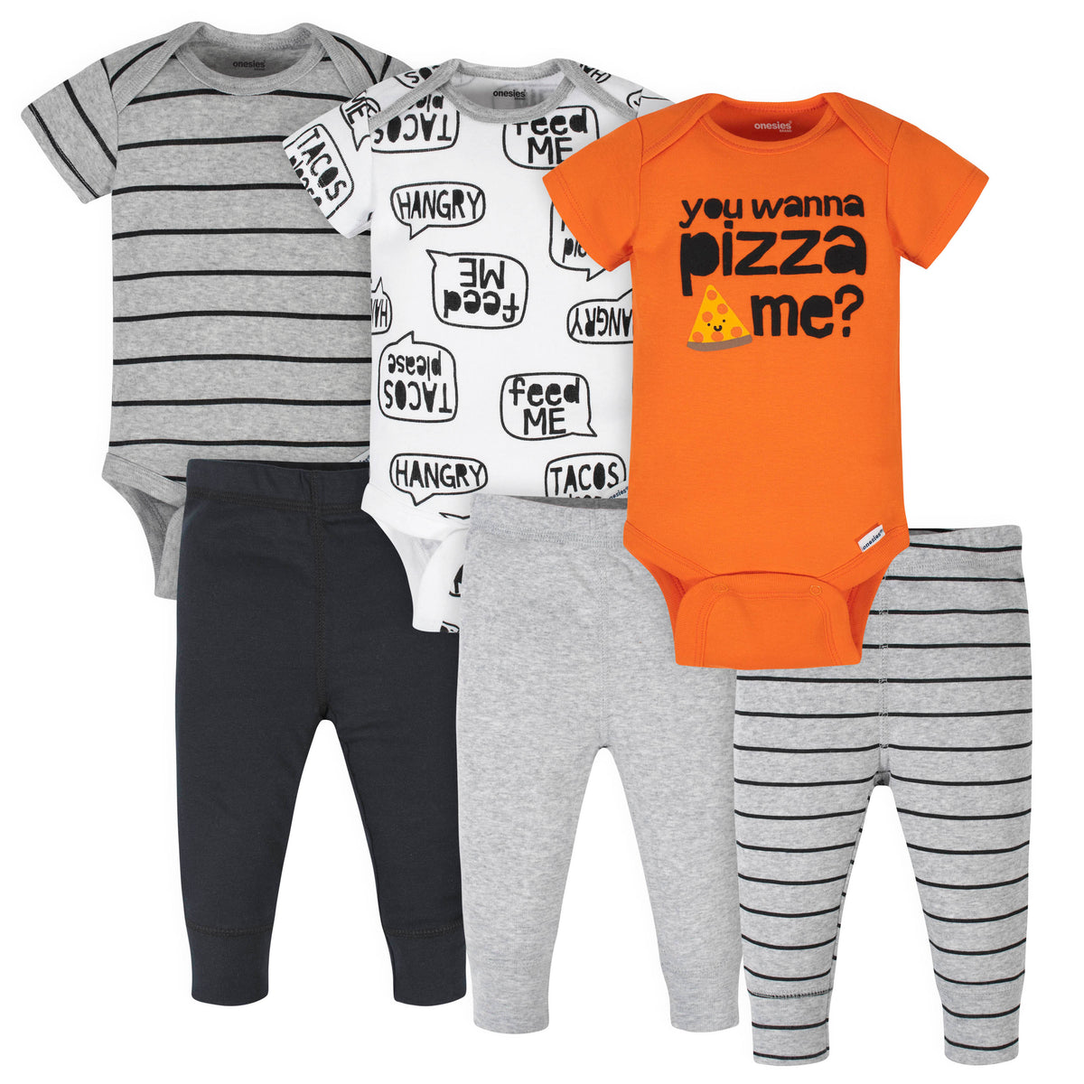 6-Piece Baby Boys Pizza Onesies Bodysuits & Pants Set