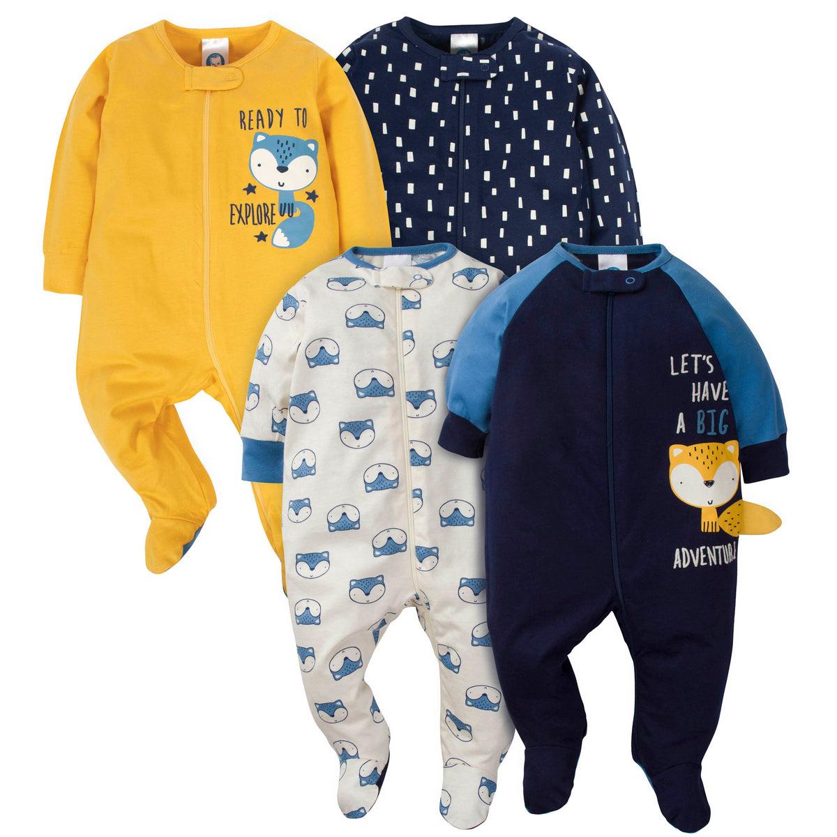 4-Pack Baby Boys Fox Zip Front Sleep ‘n Plays