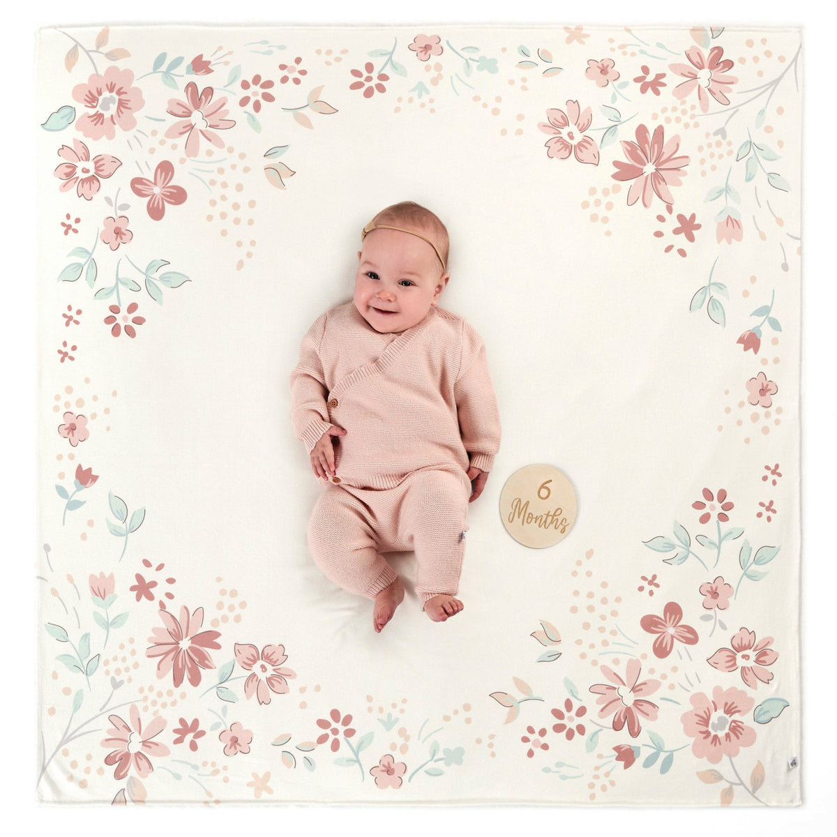 7-Piece Baby Girls Floral & Wood Milestone Gift Set