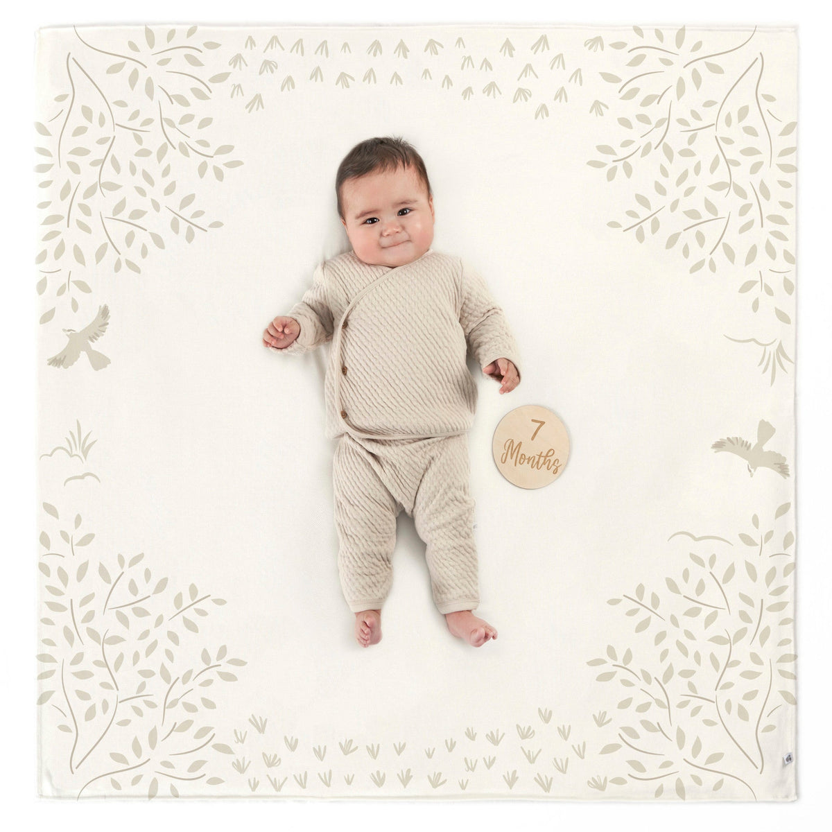 7-Piece Baby Neutral Tan Leaves Birds Milestone Gift Set, view 2
