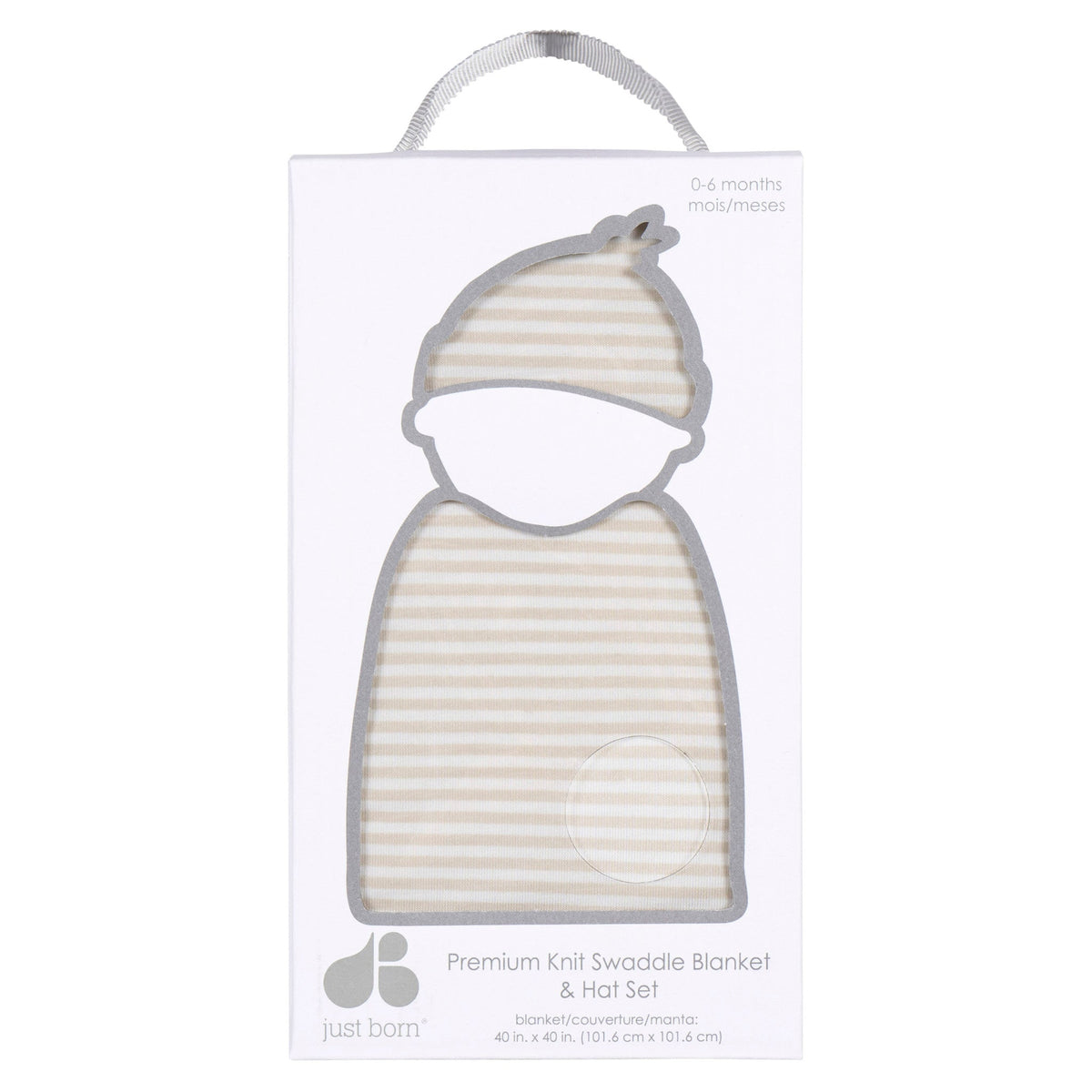 2-Piece Baby Neutral Tan Stripe Swaddle Blanket & Hat Set, view 5