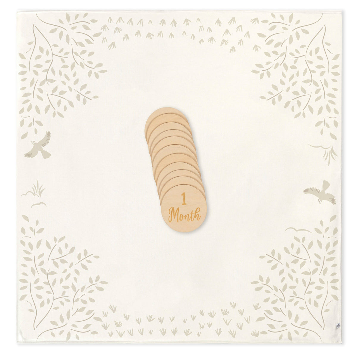 7-Piece Baby Neutral Tan Leaves Birds Milestone Gift Set