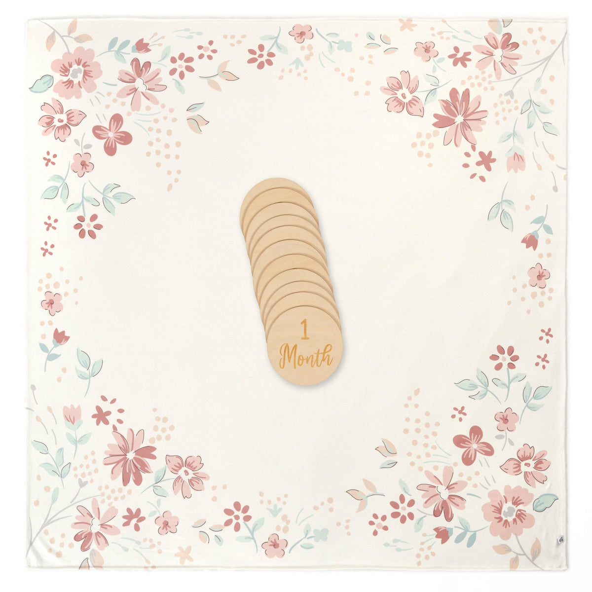 7-Piece Baby Girls Floral & Wood Milestone Gift Set, view 3