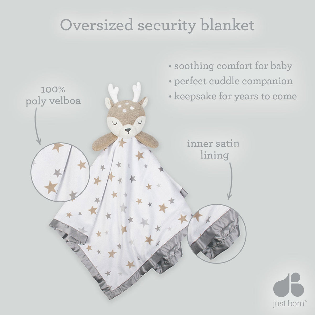 Just Born Neutral Sloth Extra-Large Security Blanket, view 3
