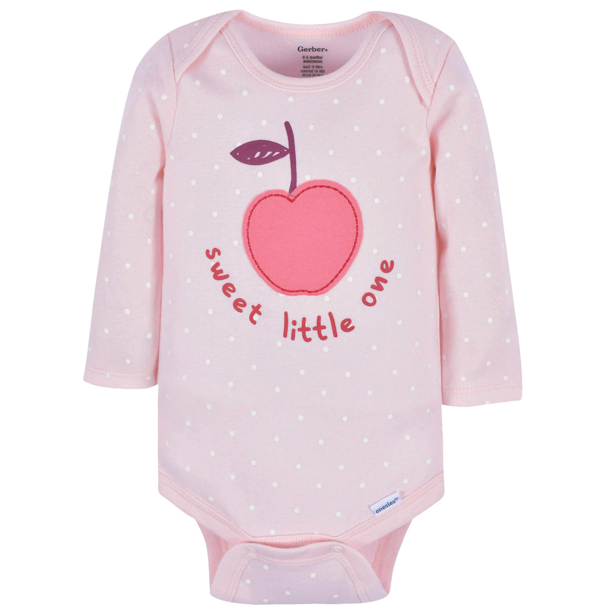 3-Pack Baby Girls Apple Bouquets Long Sleeve Onesies Bodysuits, view 2