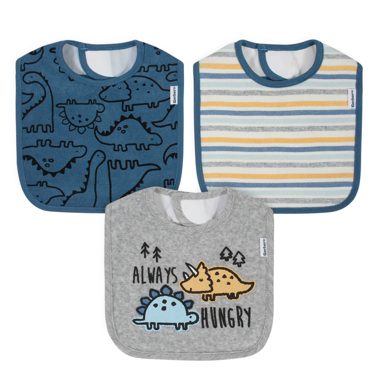 3-Pack Baby Boys Dinosaur Terry Bibs