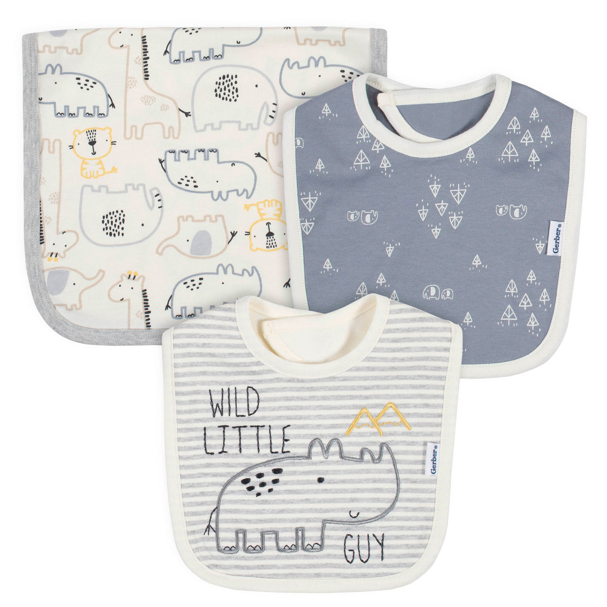 3-Piece Organic Baby Boys Jungle Bibs & Burp Set