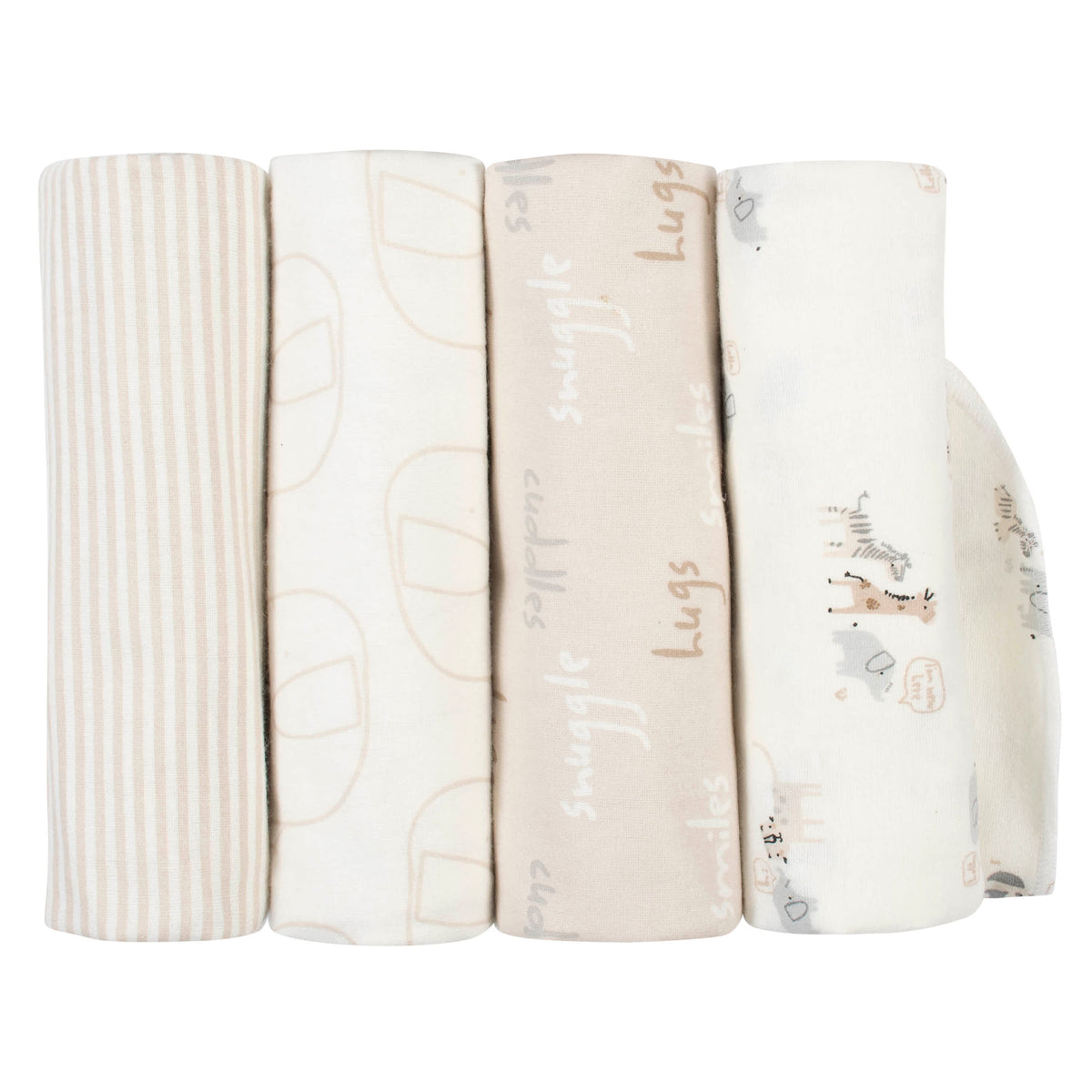 4-Pack Baby Neutral Safari Flannel Receiving Blankets