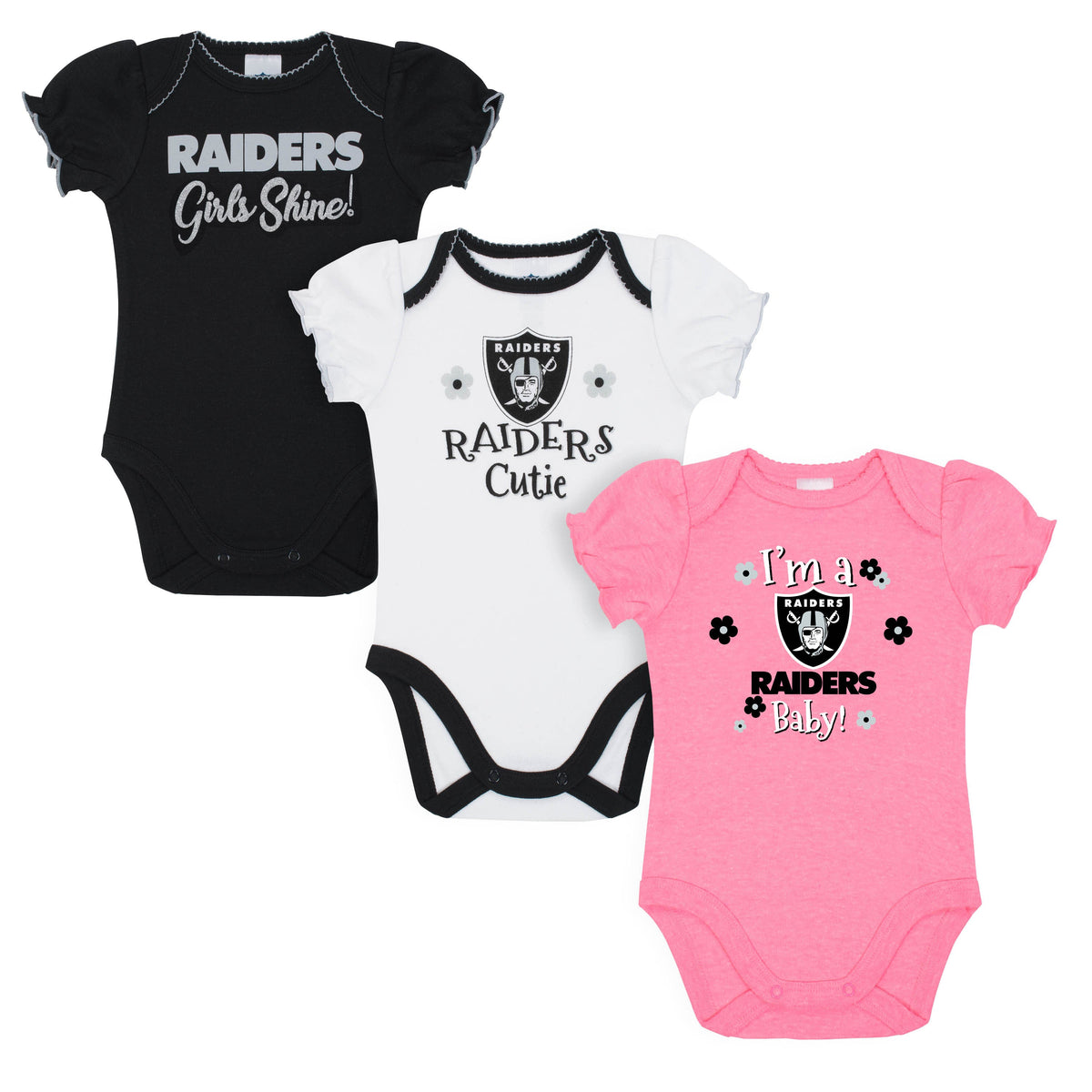3-Pack Las Vegas Raiders Short Sleeve Bodysuits