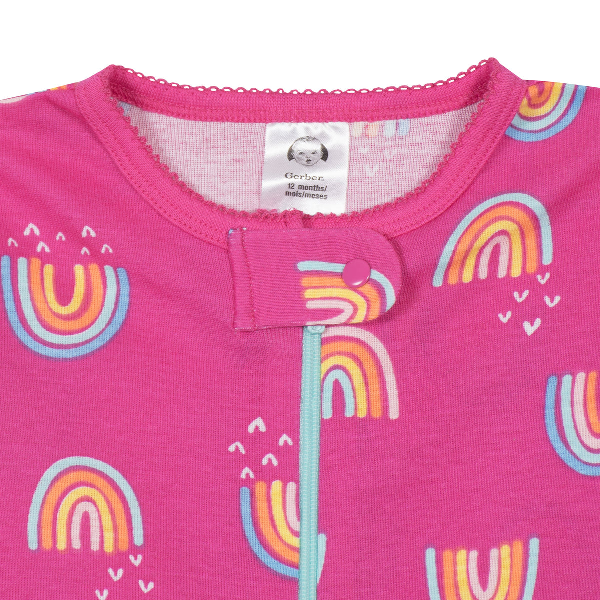 2-Pack Girls Rainbows Snug Fit Footed Cotton Pajamas, view 3