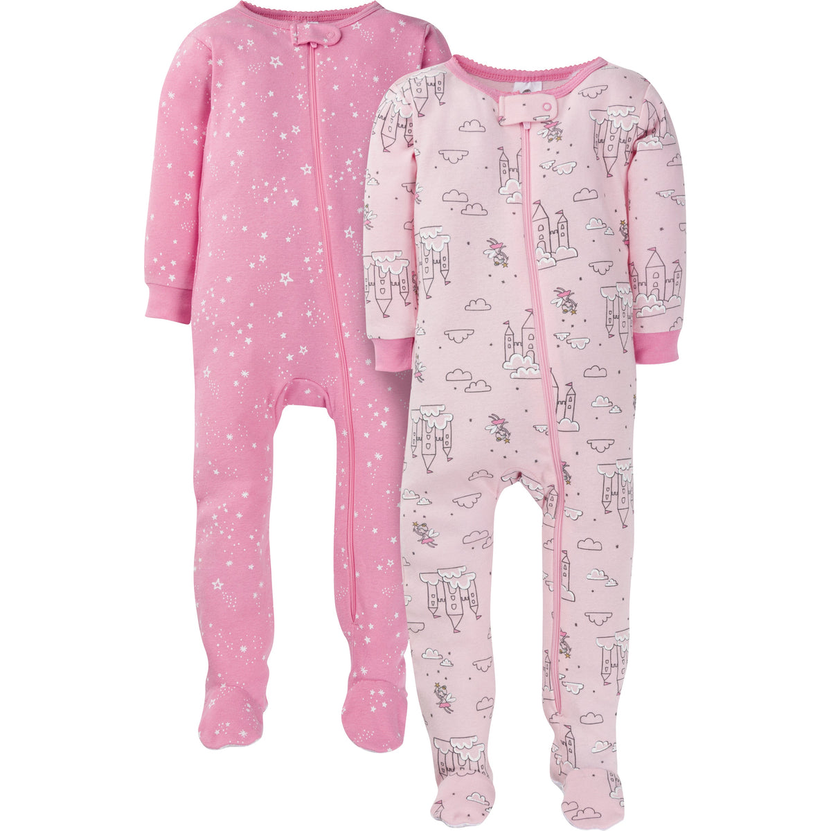 2-Pack Girls Castle Snug Fit Footed Cotton Pajamas
