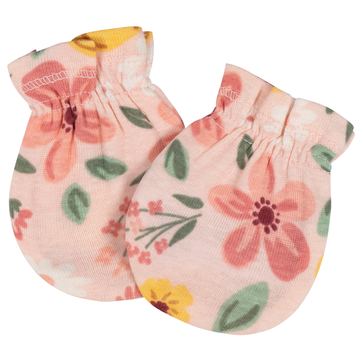 8-Piece Baby Girls Golden Floral No Scratch Mittens & Caps Set, view 7