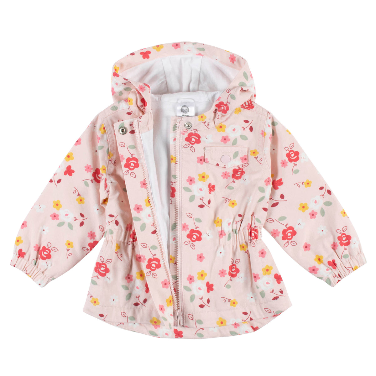 Infant & Toddler Girls Floral Hooded Cotton Twill Utility Jacket, view 5