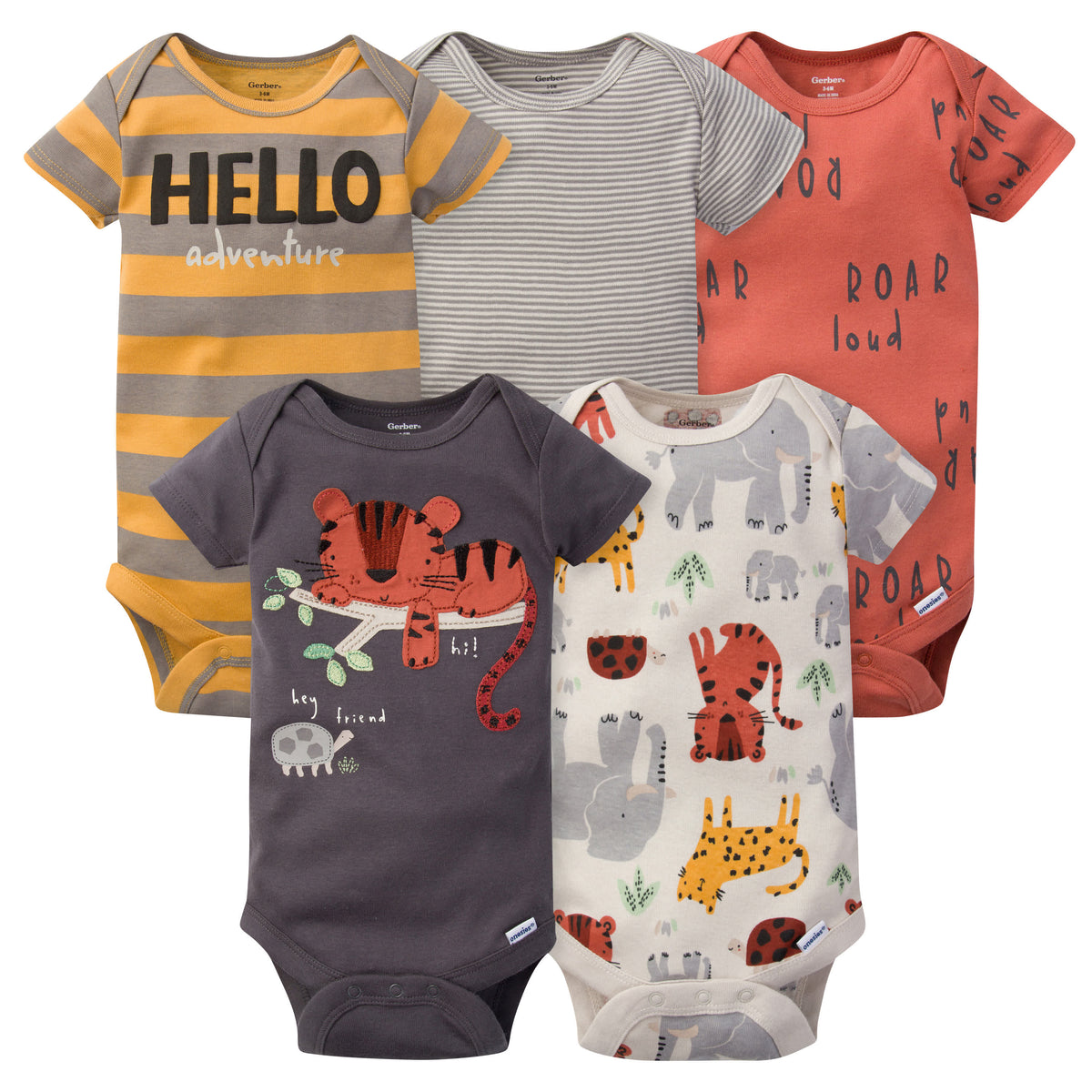 5-Pack Baby Boys Safari Short Sleeve Onesies Bodysuits