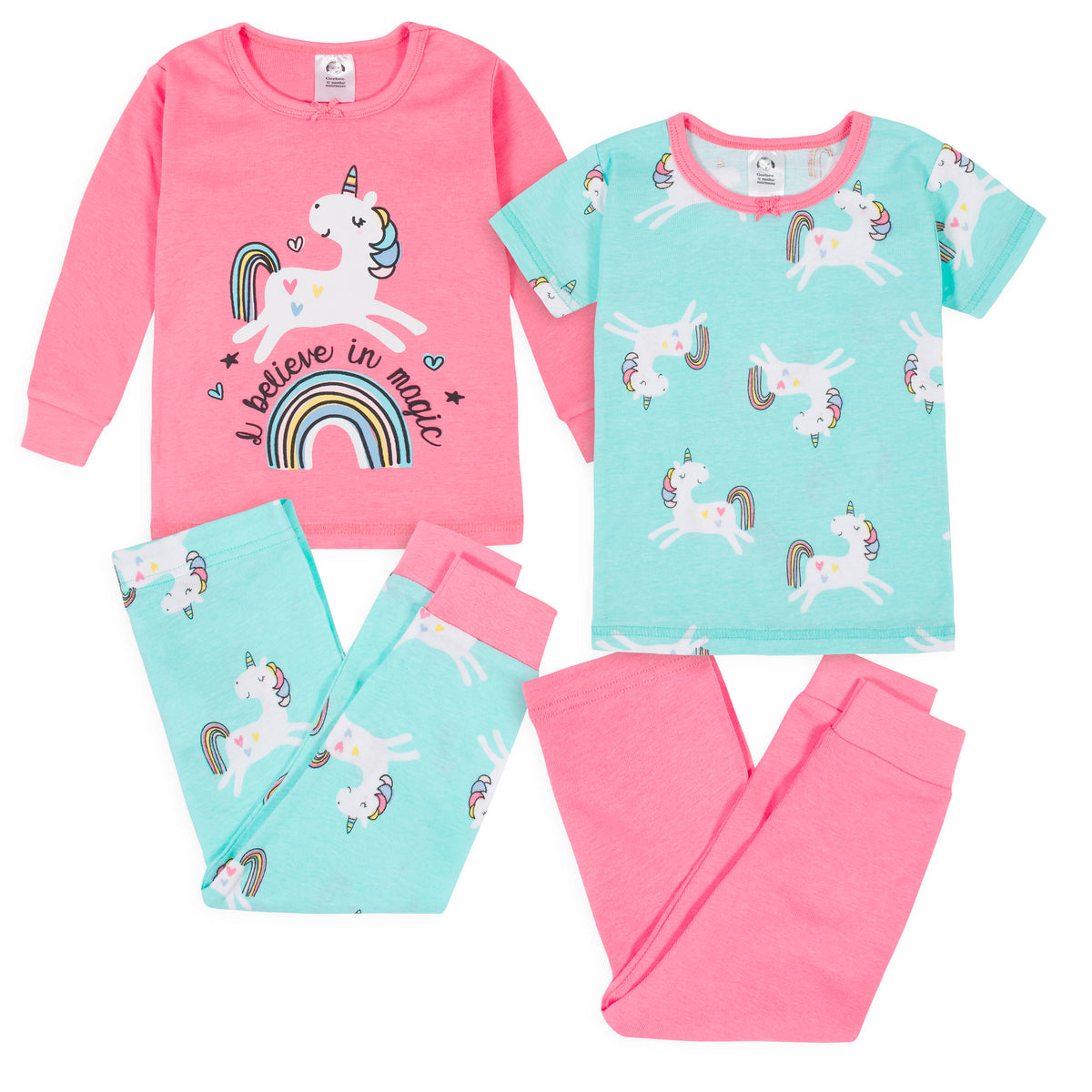 4-Piece Girls Unicorn Snug Fit Cotton Pajamas