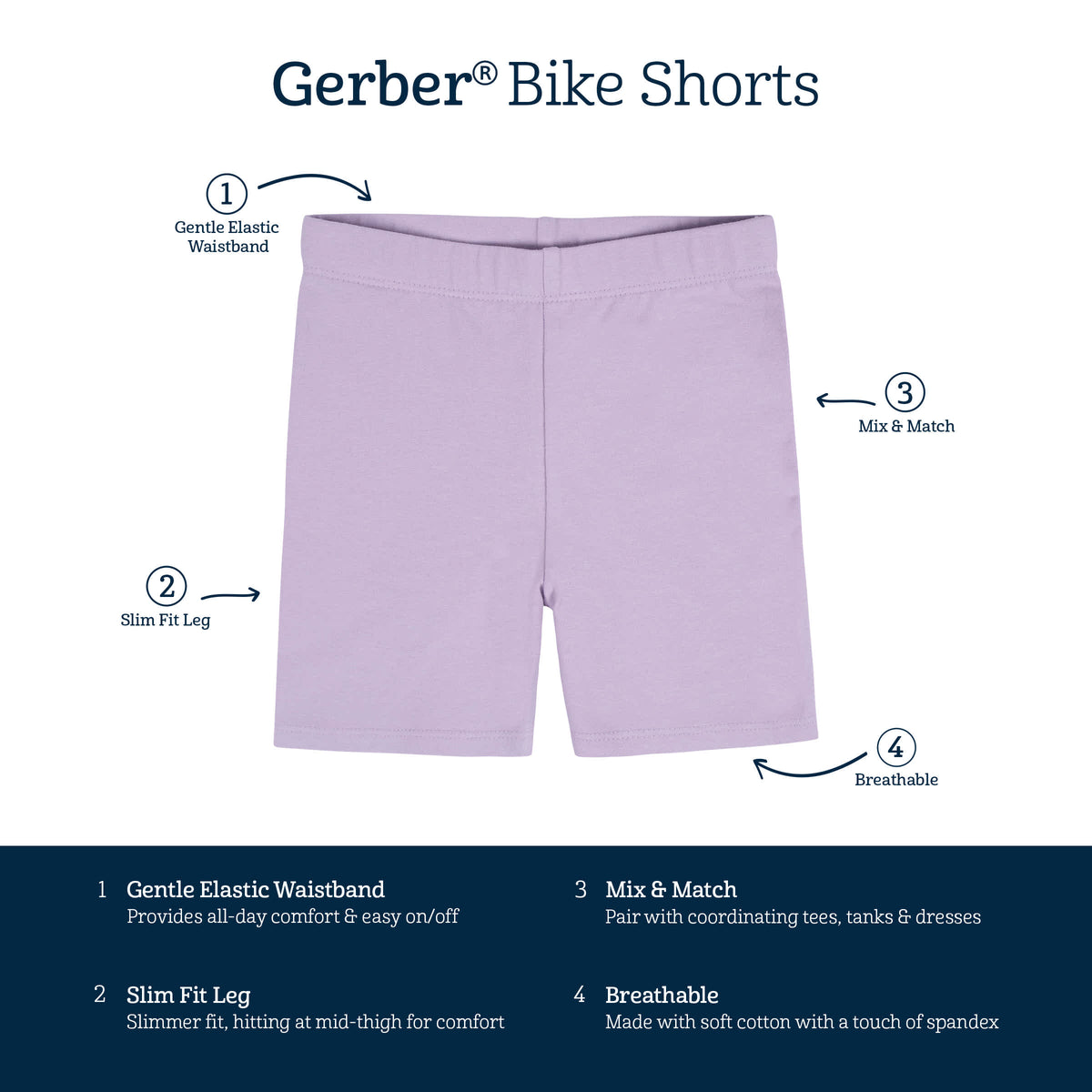 2-Pack Infant & Toddler Girls Pink & Purple Pull-On Bike Shorts, view 6