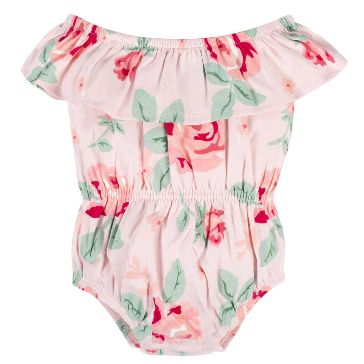 2-Piece Baby Girls Pink Garden Wide Neck Romper & Headband Set, view 2