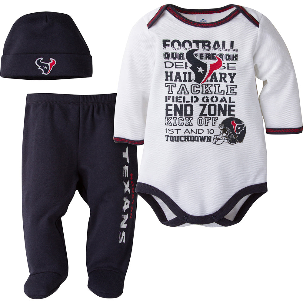 NFL 3-Piece Baby Boys Texans Bodysuit, Bib and Cap Set