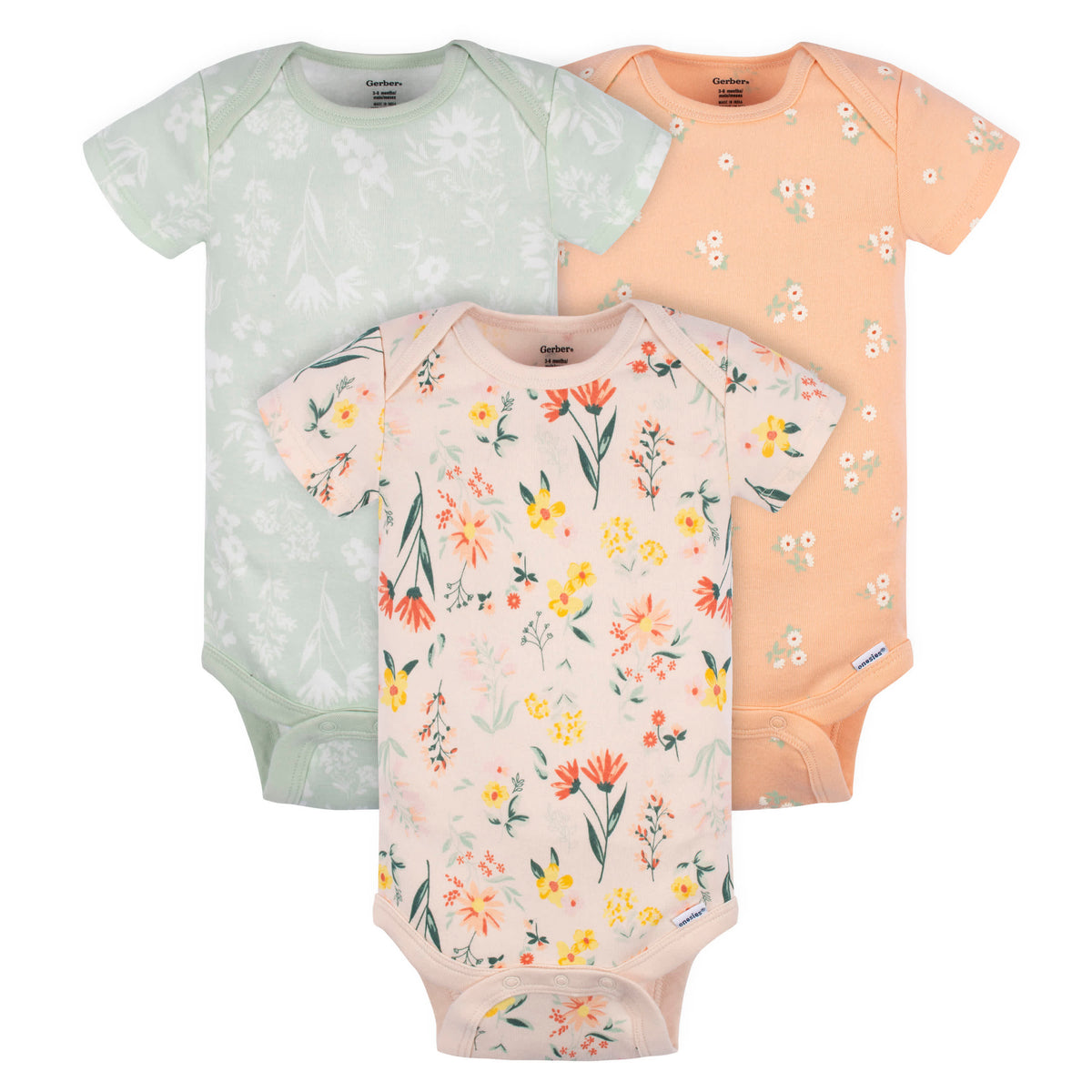 3-Pack Baby Girls Wildflower Short Sleeve Onesies Bodysuits