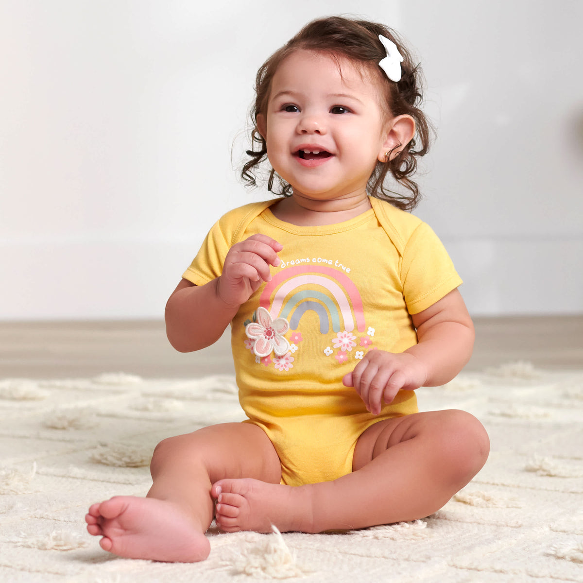 5-Pack Baby Girls Golden Floral Onesies Bodysuits, view 2
