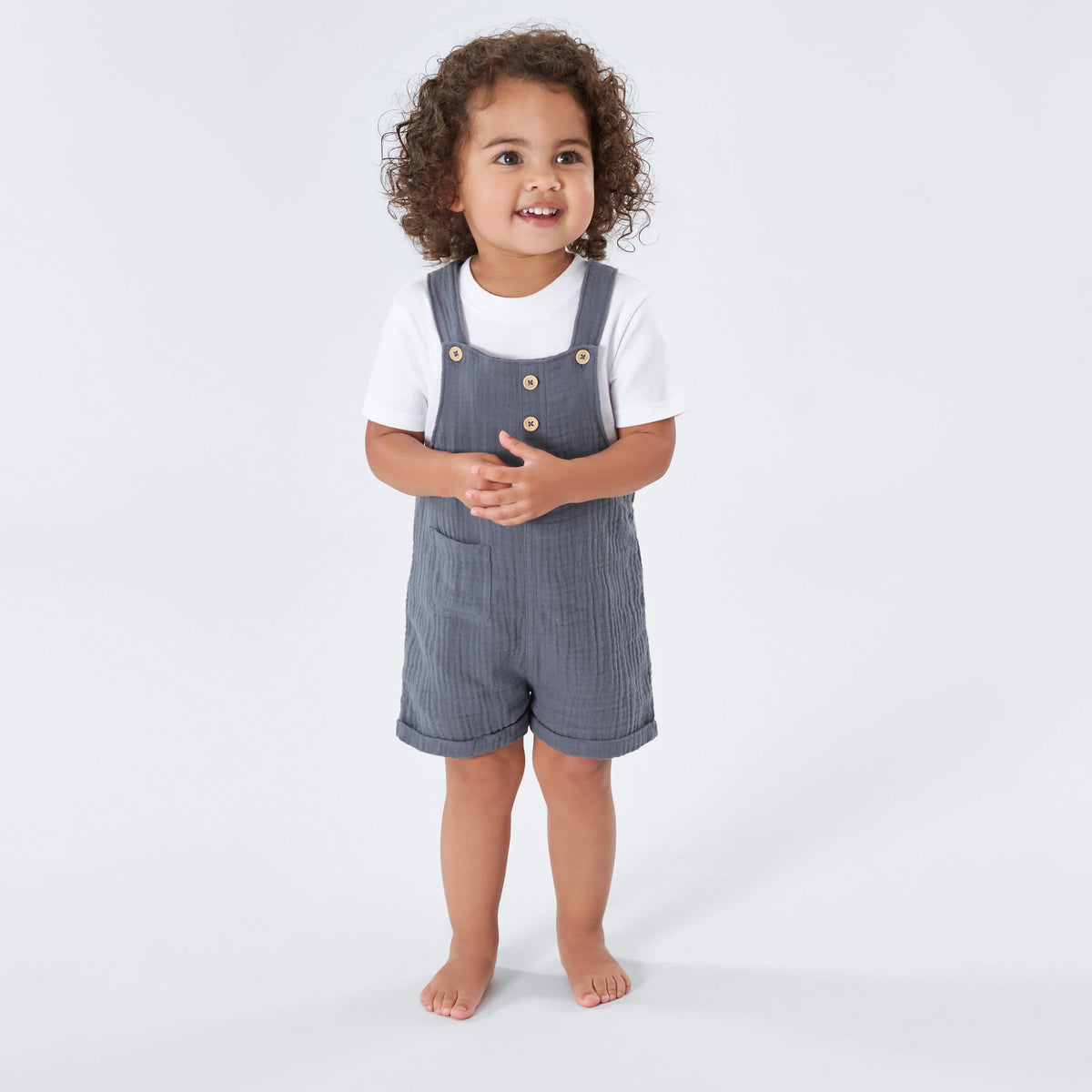 Infant & Toddler Slate Blue Gauze Shortall, view 3