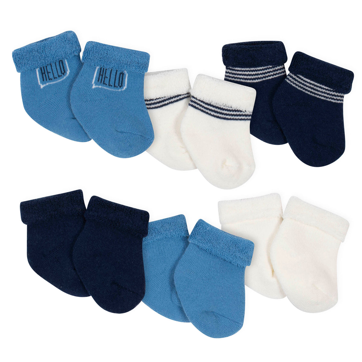 6-Pack Baby Boys "Hello" Wiggle Proof Terry Crew Socks
