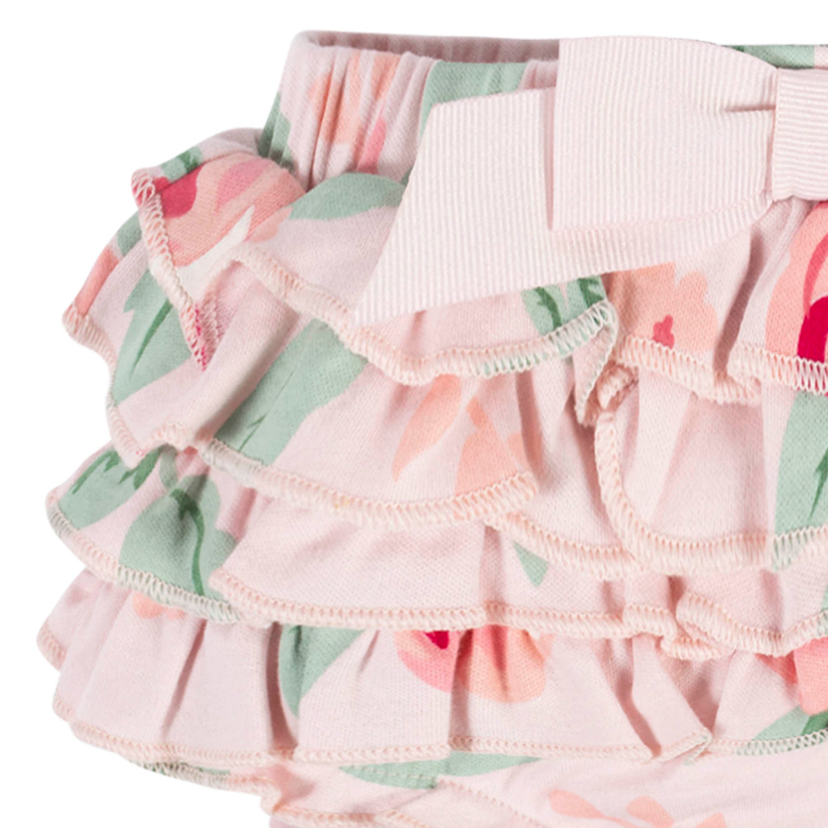 3-Piece Baby Girls Pink Garden Onesies Bodysuit, Diaper Cover & Headband Set, view 6