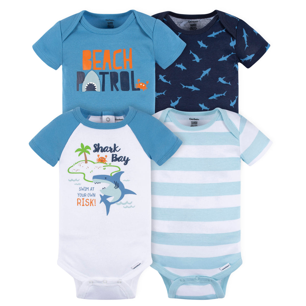 4-Pack Baby Boys Shark Bay Short Sleeve Onesies Brand Bodysuits