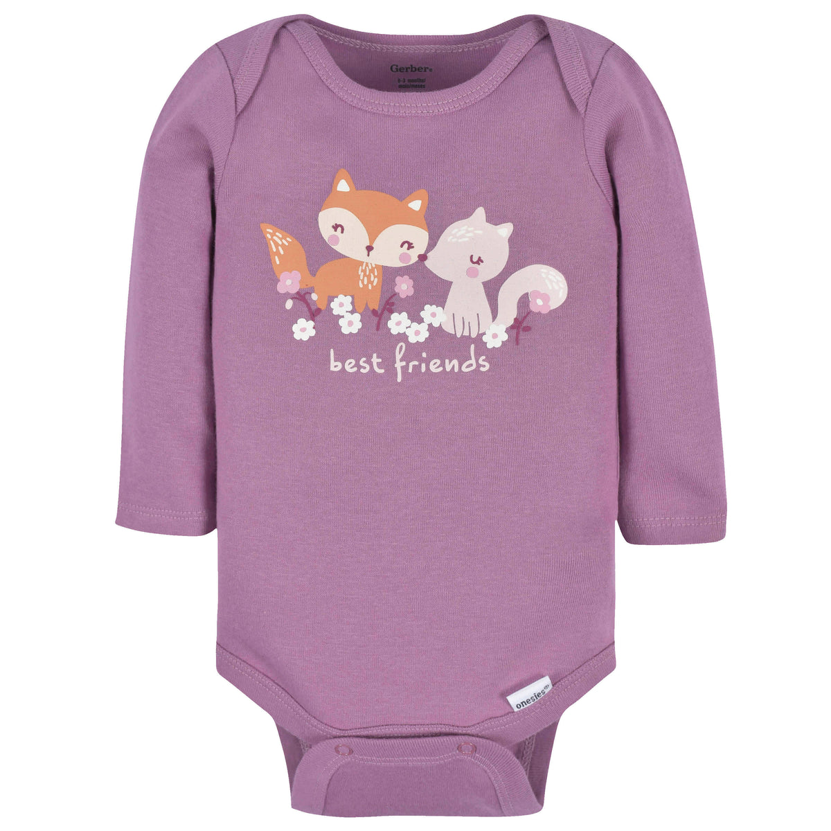 3-Pack Baby Girls Purple Woodland Long Sleeve Onesies Bodysuits, view 2