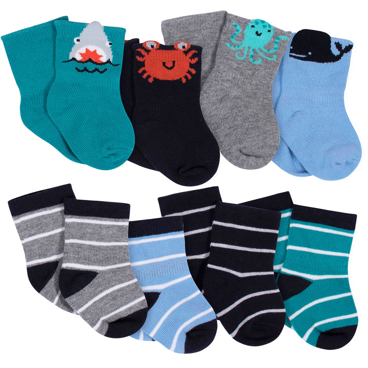 8-Pack Boys Sea Animals Jersey Crew Socks