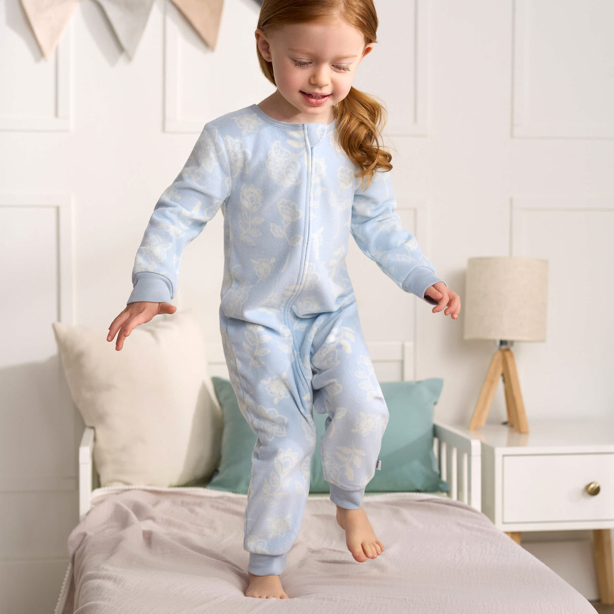 3-Pack Infant & Toddler Girls Blue Floral Footless Fleece Pajamas, view 5