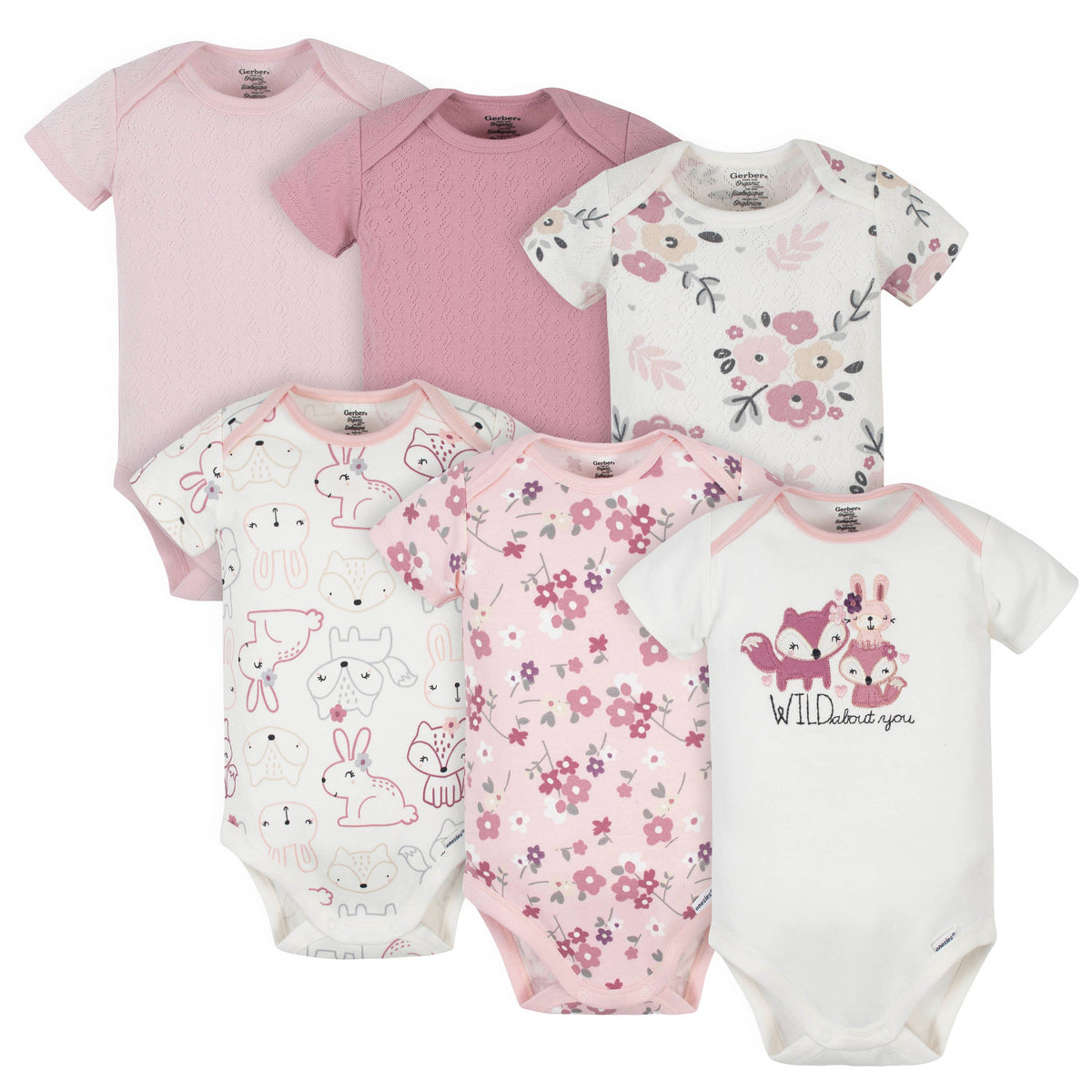 Assorted Organic Baby Girls Wildflower Short Sleeve Onesies Brand Bodysuits