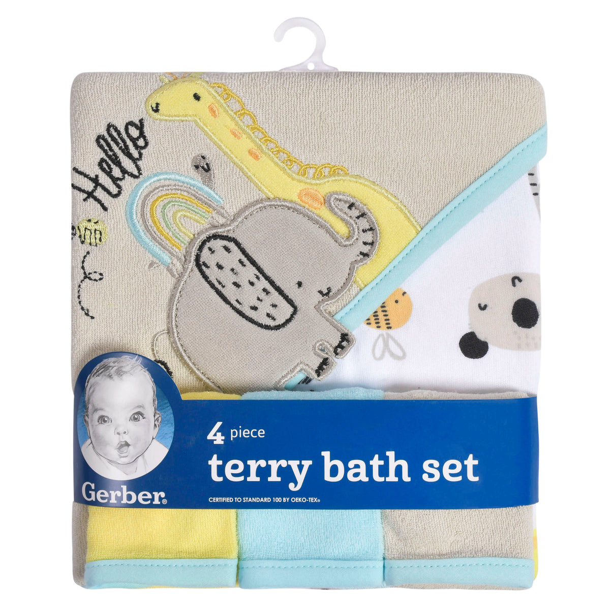 4-Pack Baby Neutral Little Animals Hooded Towel and Washcloths, view 2