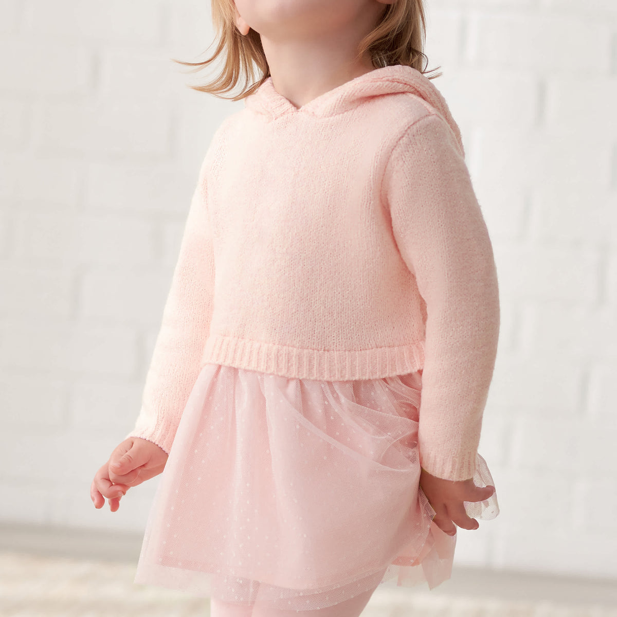 Infant & Toddler Girls Light Pink Sweater Dress With Tulle Skirt, view 5