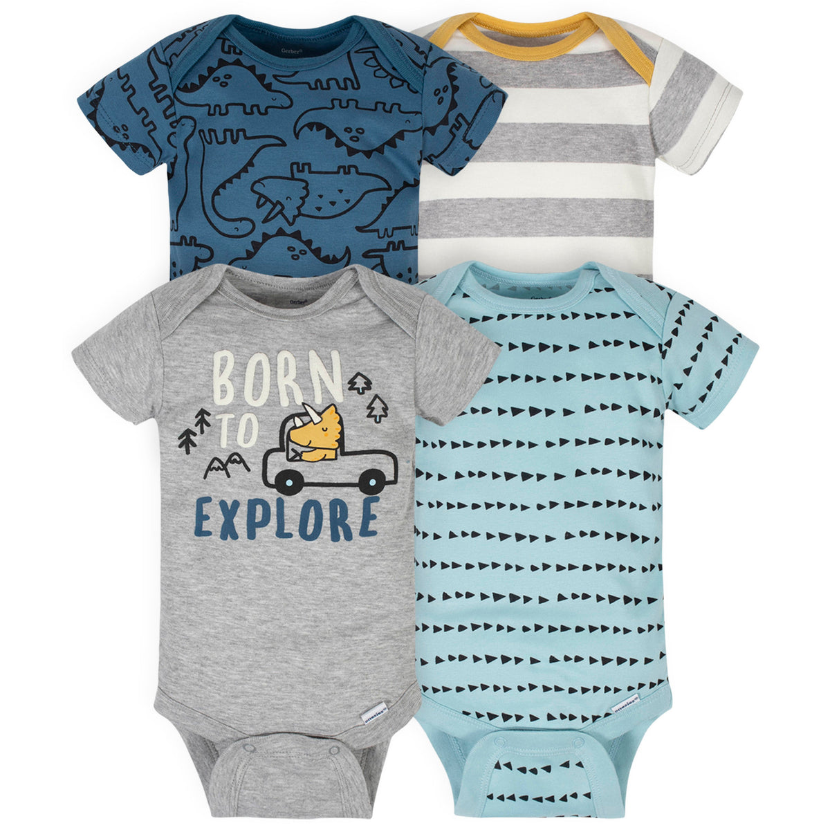 4-Pack Baby Boys Dinosaur Short Sleeve Onesies Bodysuits