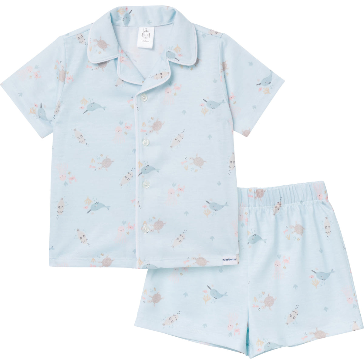 2-Piece Infant & Toddler Girls Sea Button Up Pajama Shorts Set
