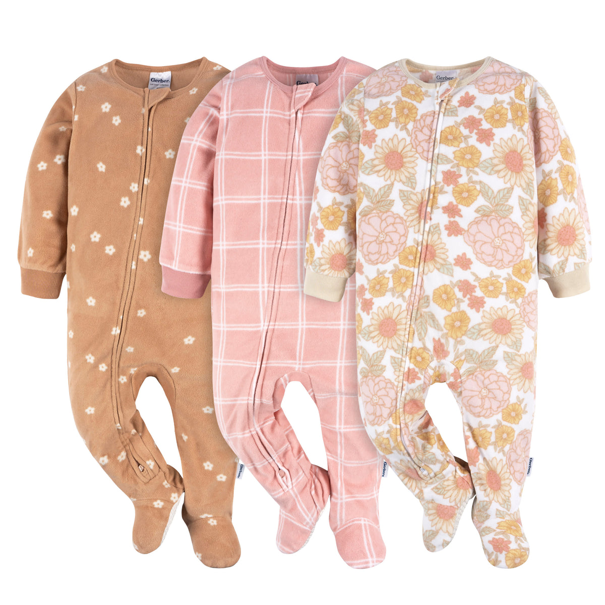 3-Pack Baby & Toddler Girls Pink Floral Fleece Pajamas