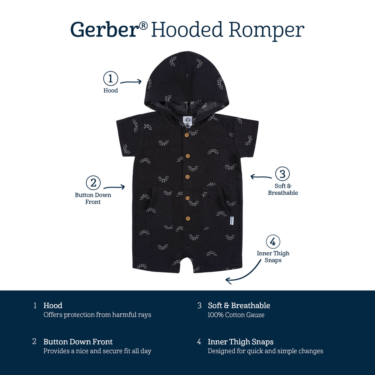 Baby Boys Sunrise Hooded Romper, view 5
