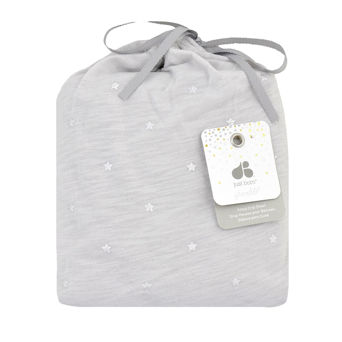 Baby Neutral Metallic Star Gray Jersey Knit Crib Sheet, view 2